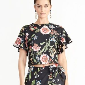 NWT RACHEL ROY FLORAL SHORT FLOUNCE SLEEVE TOP S *